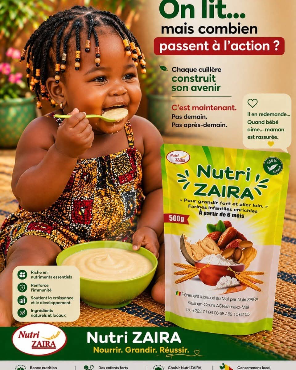 Bébé qui mange une bouillie Nutri ZAIRA - paquet 500 g
